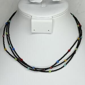 Chicos Vintage Black Multi-Strand Colorful Glass Beaded Necklace ✨